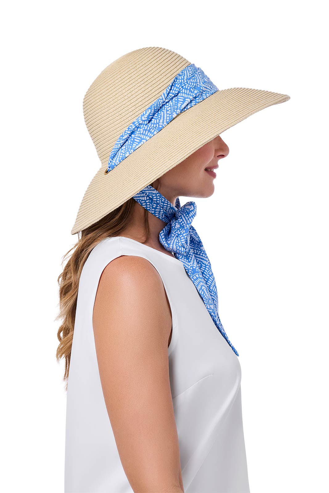 Women's Stella Scarf Detail Hat | Natural/Aura Blue + White