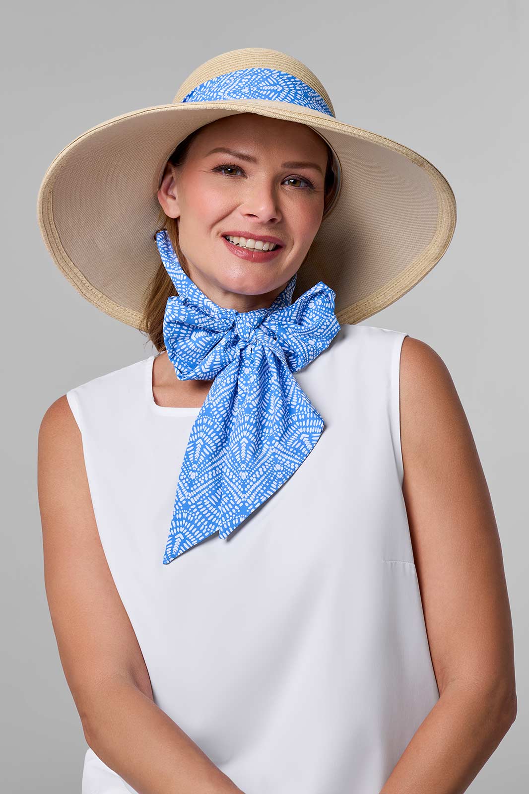Women's Stella Scarf Detail Hat | Natural/Aura Blue + White