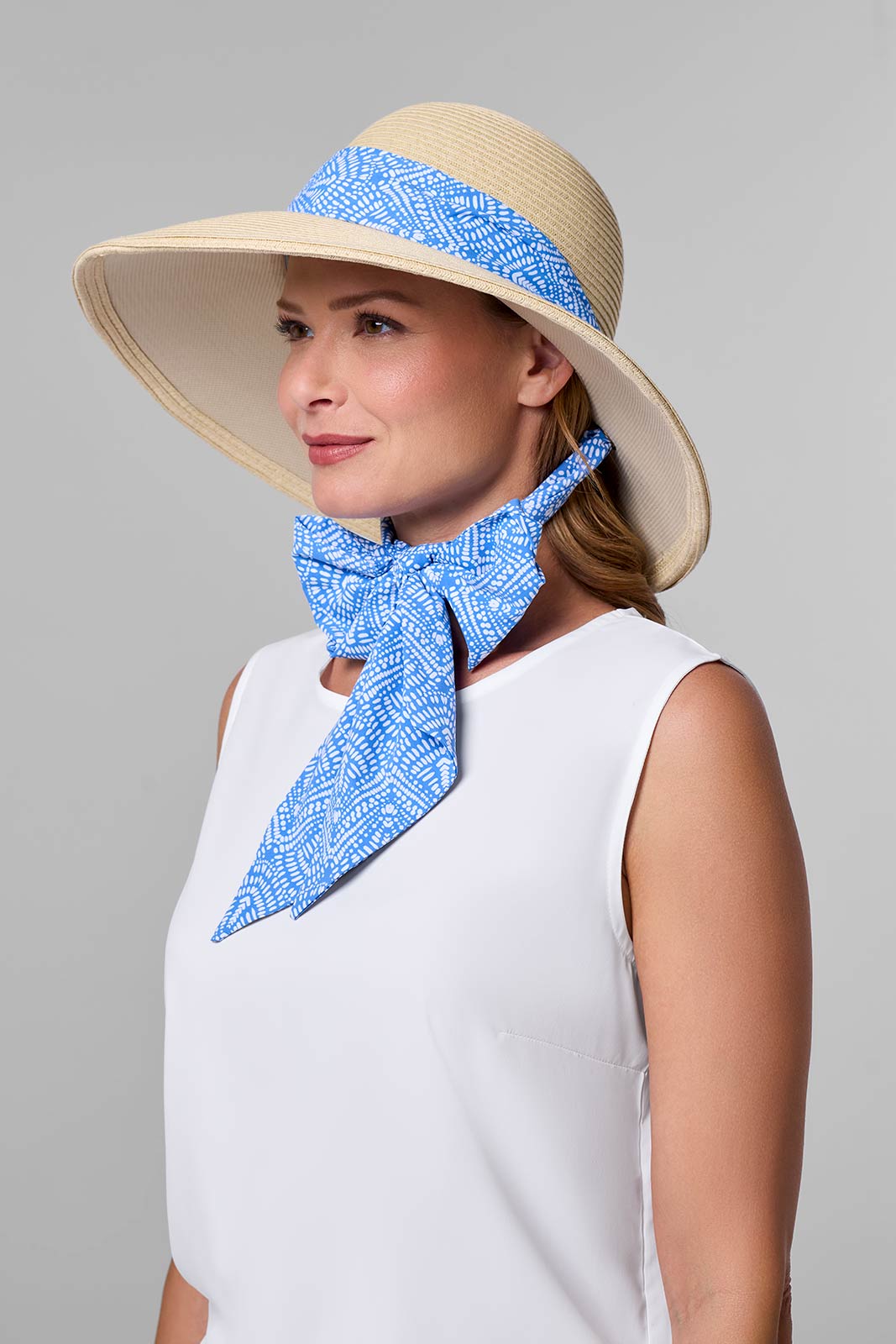 Women's Stella Scarf Detail Hat | Natural/Aura Blue + White