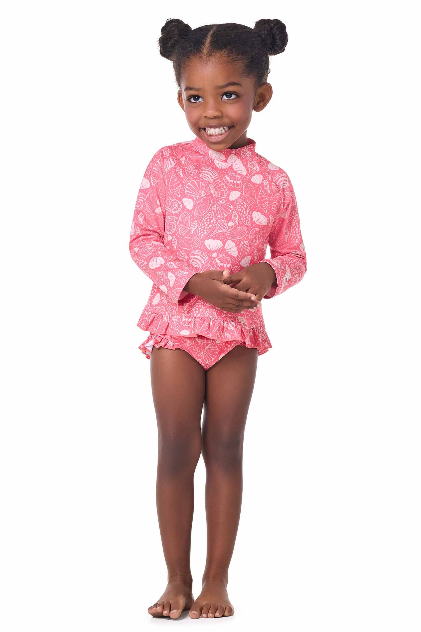 Kid's Guppy Ruffle Rash Guard Set | Sunkist Coral Shell Dream