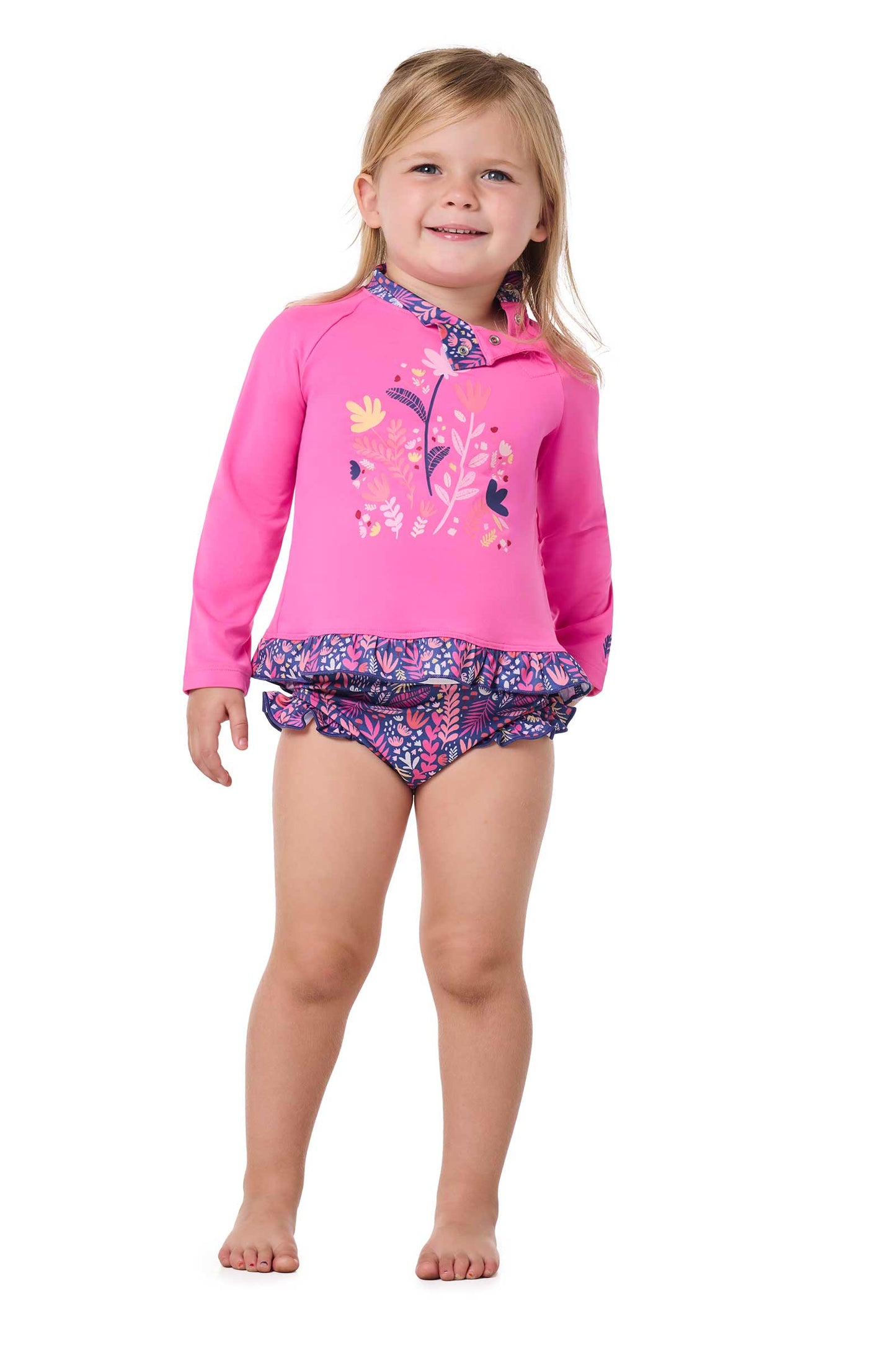 Kid's Guppy Ruffle Rash Guard Set | Tulip Pink Blooming Forest