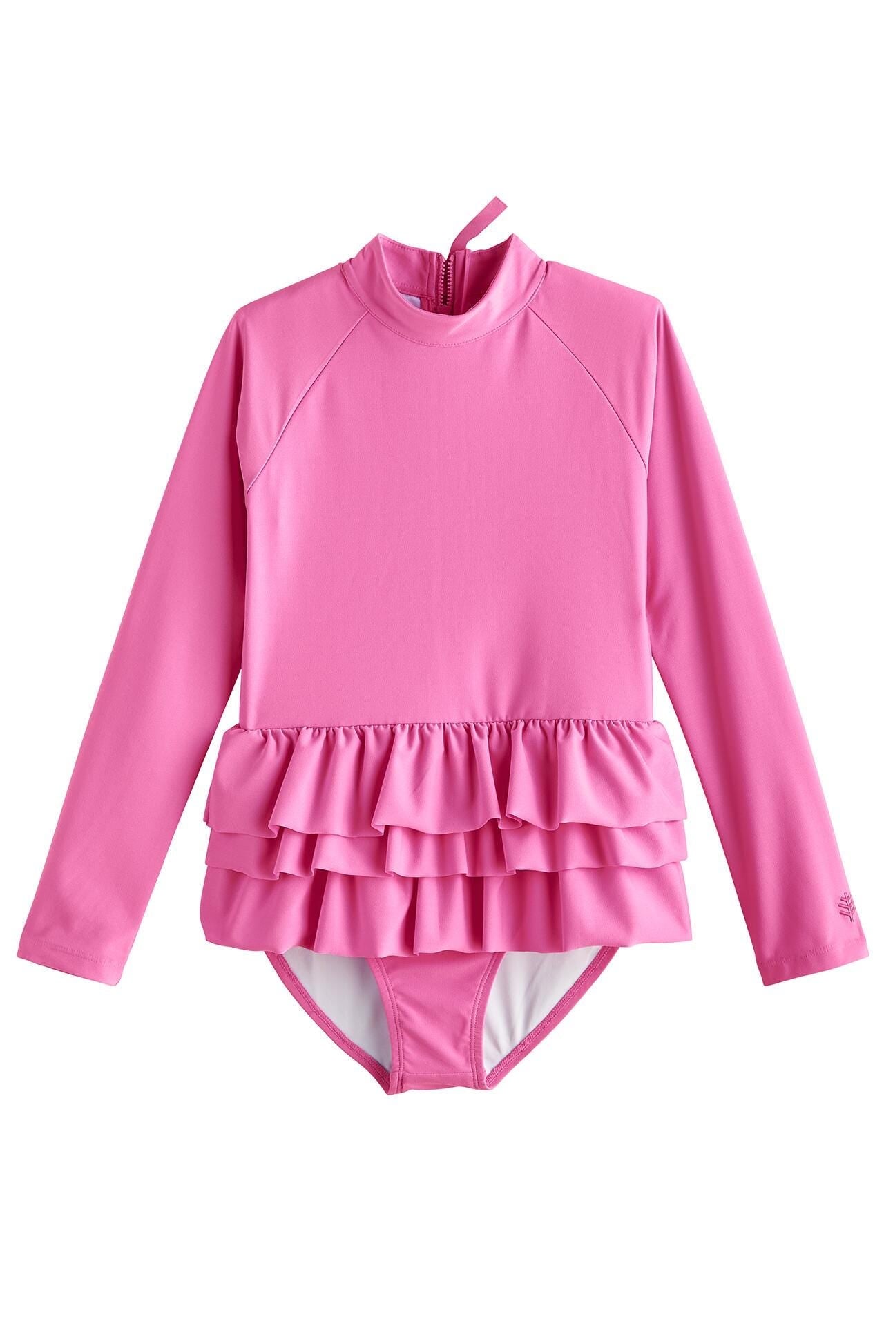 Girl's Kailani Long Sleeve Ruffled Swimsuit | Tropical Orchid