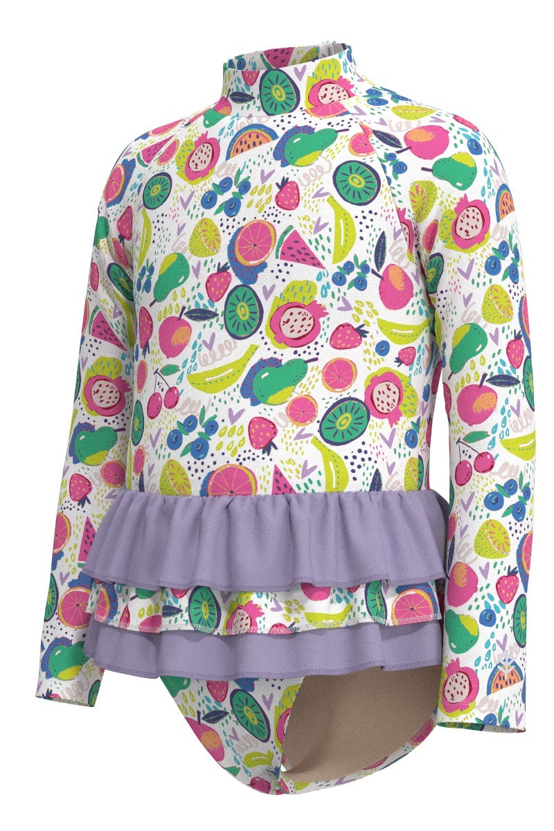 Kid's Kailani Long Sleeve Swimsuit | Lavendula Colorblock