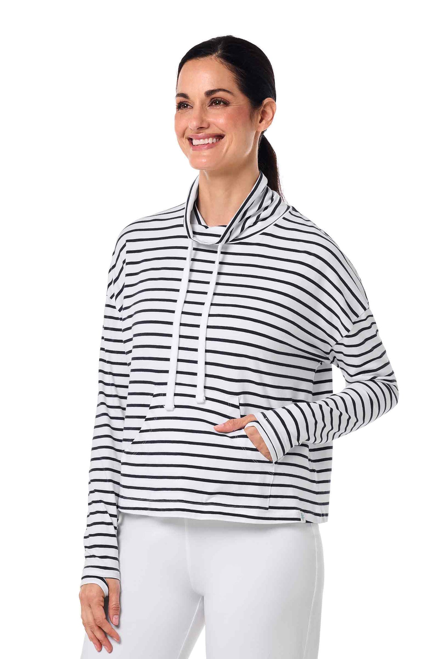 Women's Solana Mock Neck Pullover | White/Navy Stripe