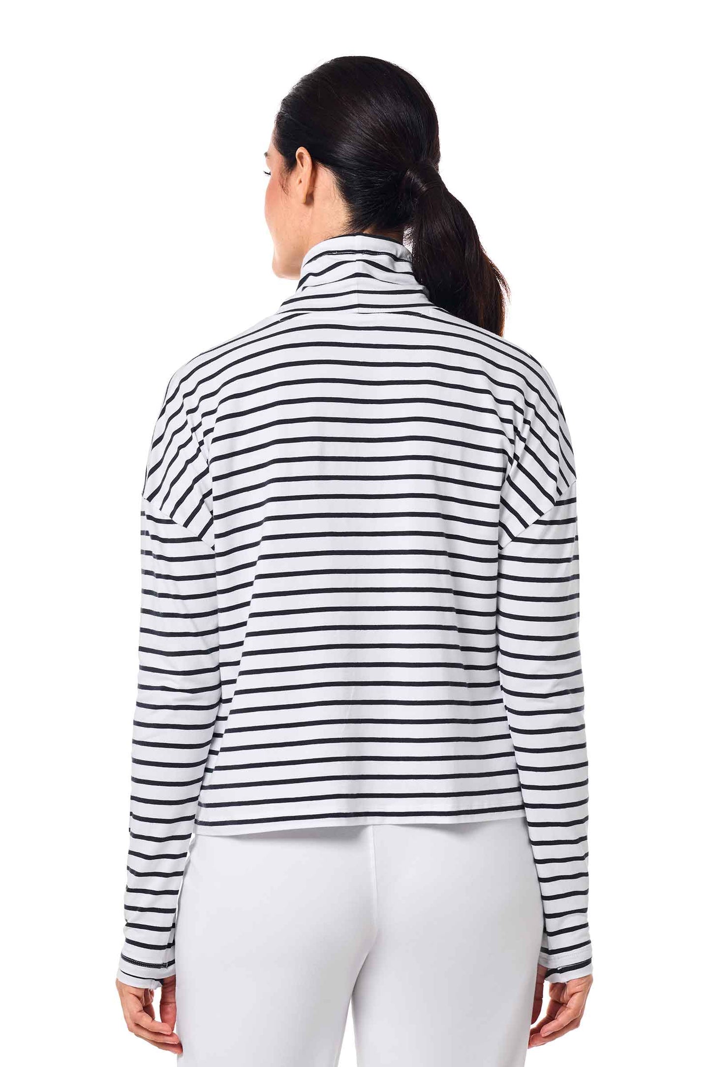 Women's Solana Mock Neck Pullover | White/Navy Stripe