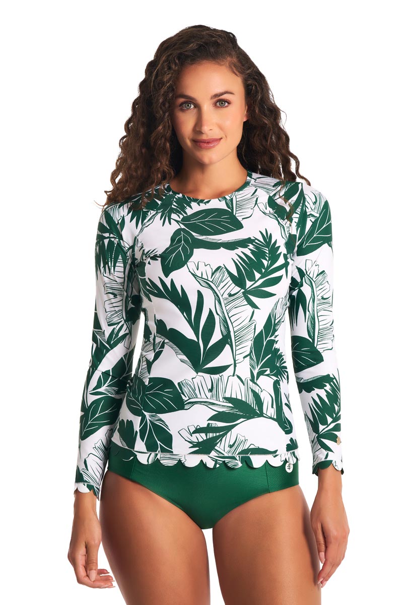 Women's Stony Coral Scallop Long Sleeve Rash Guard | Eden Palm Paradise
