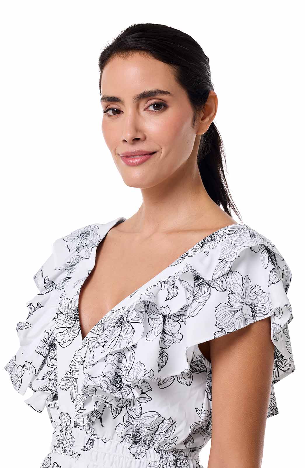 Women's South Cove V-Neck Ruffle Dress | White/Black Perfect Peony