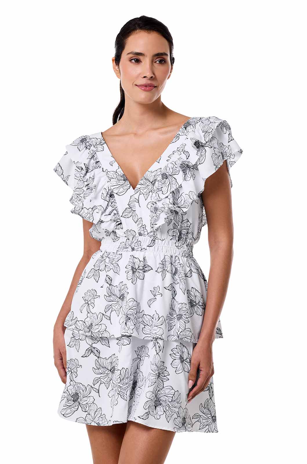 Women's South Cove V-Neck Ruffle Dress | White/Black Perfect Peony