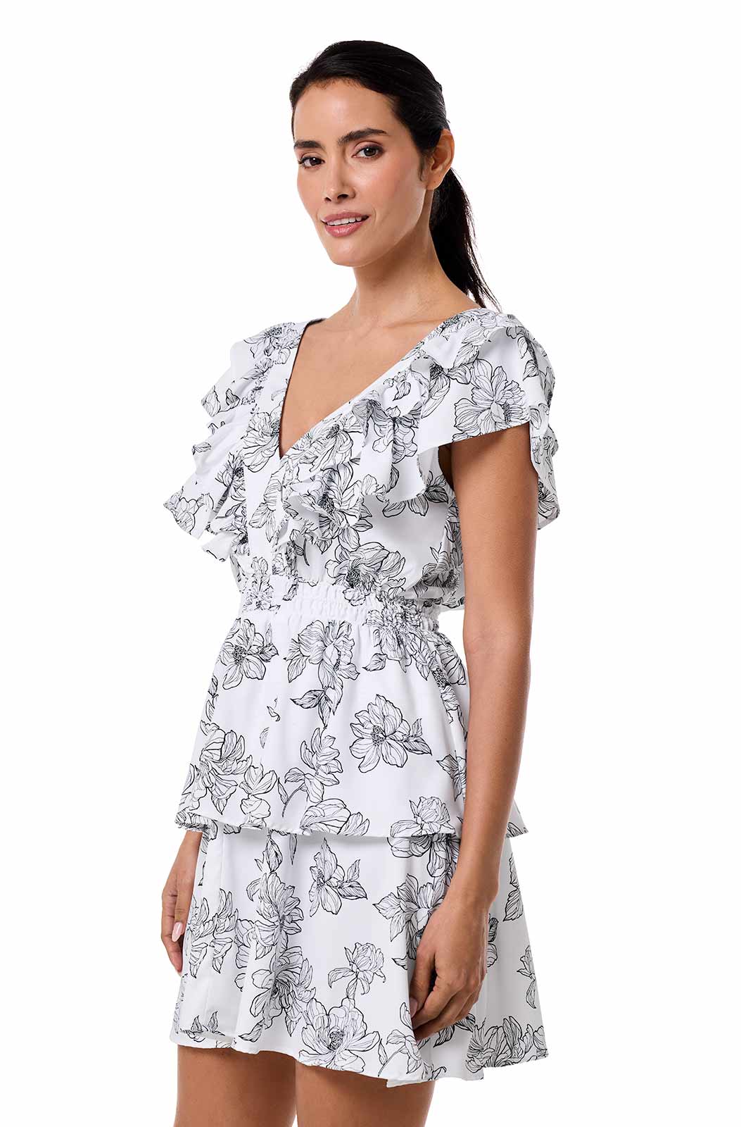 Women's South Cove V-Neck Ruffle Dress | White/Black Perfect Peony