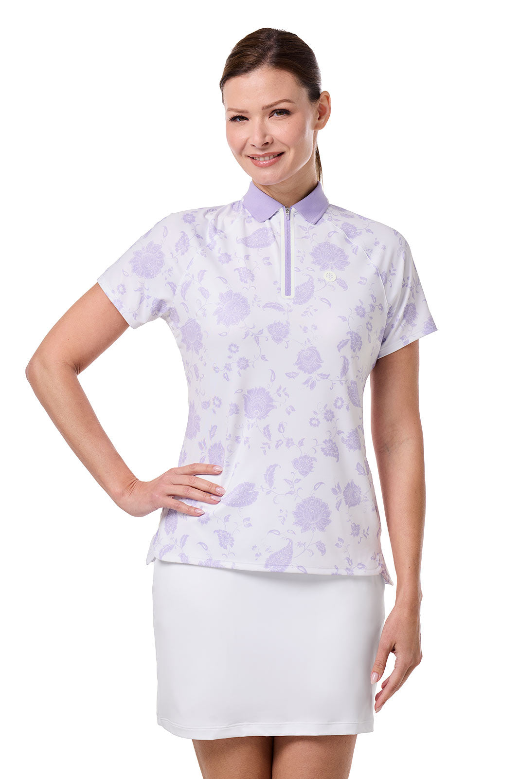 Women's Double Eagle Short Sleeve Golf Polo | White Floral Paisley