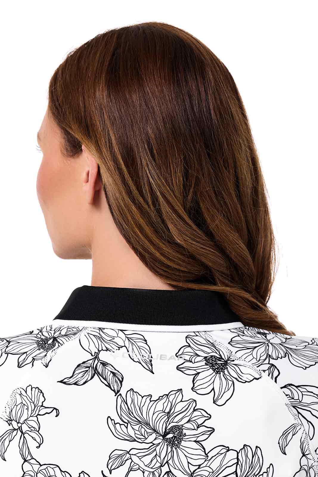 Women's Victory Lap Long Sleeved Golf Polo | White/Black Perfect Peony