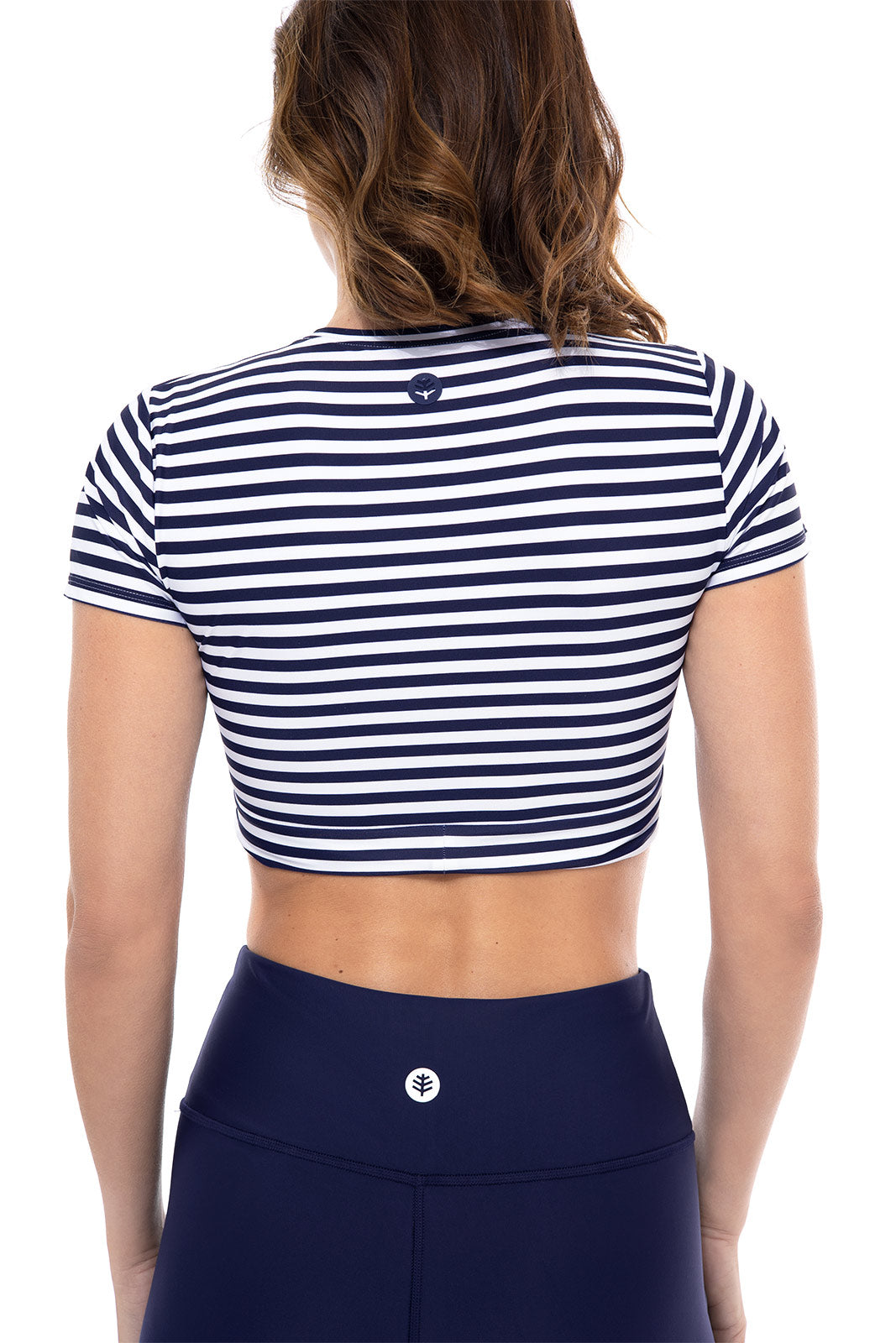 Women's Hibiscus Island Crop Swim T-Shirt | White/Navy Stripe
