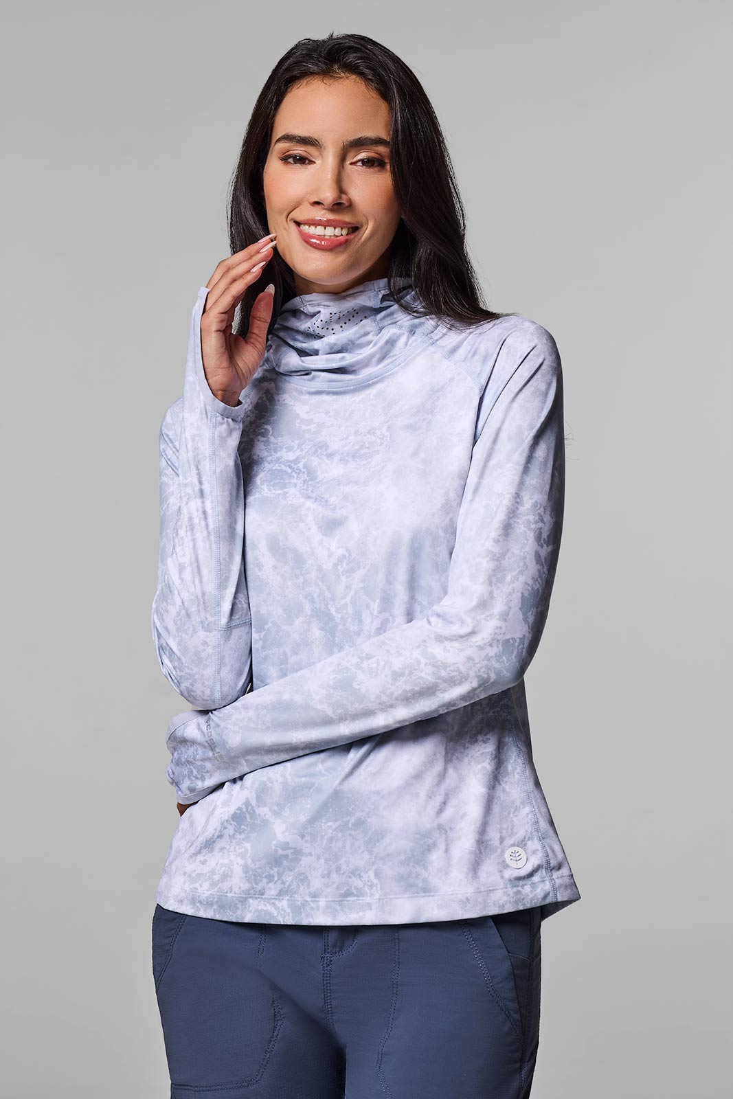 Women's Vented Paros Fishing Hoodie | Grey Water Print