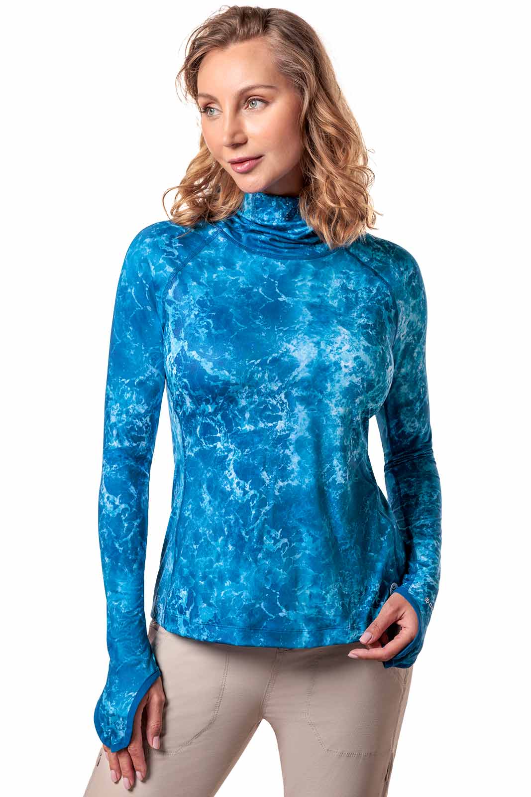 Women's Vented Paros Fishing Hoodie | Blue Water Print
