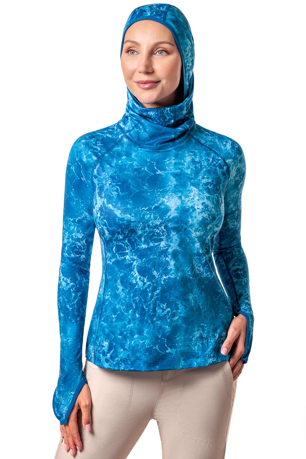 Women's Vented Paros Fishing Hoodie | Blue Water Print