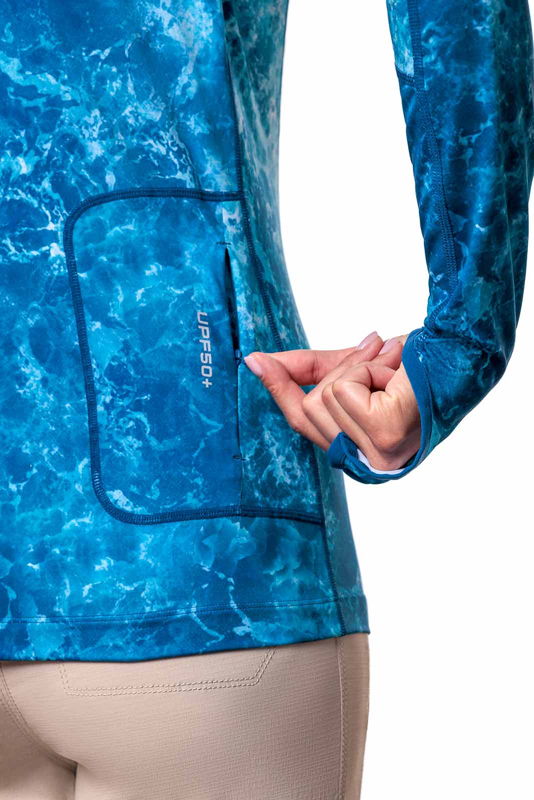 Women's Vented Paros Fishing Hoodie | Blue Water Print