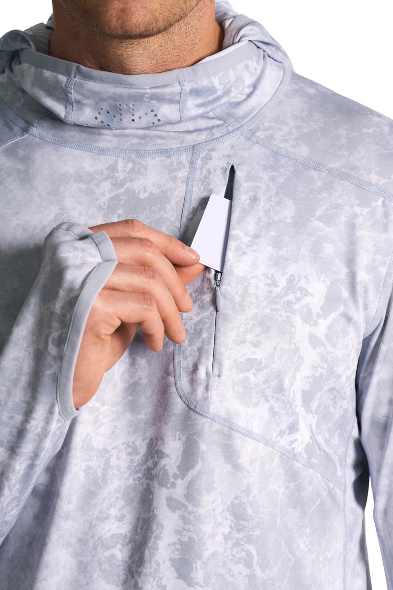 Men's Vented Andros Fishing Hoodie | Grey Water Print