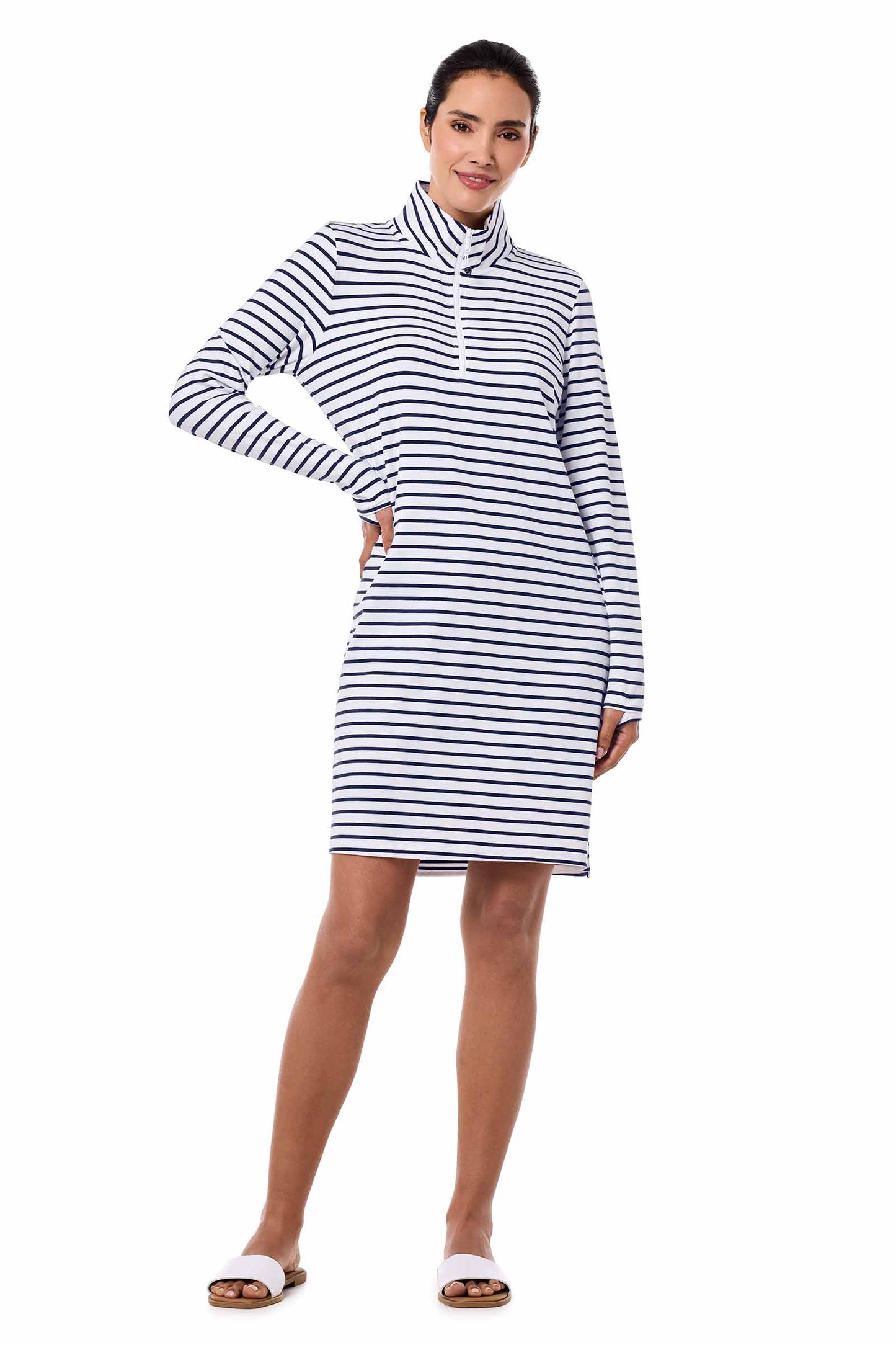 Women's Sarasota Quarter-Zip Dress | White/Navy Stripe