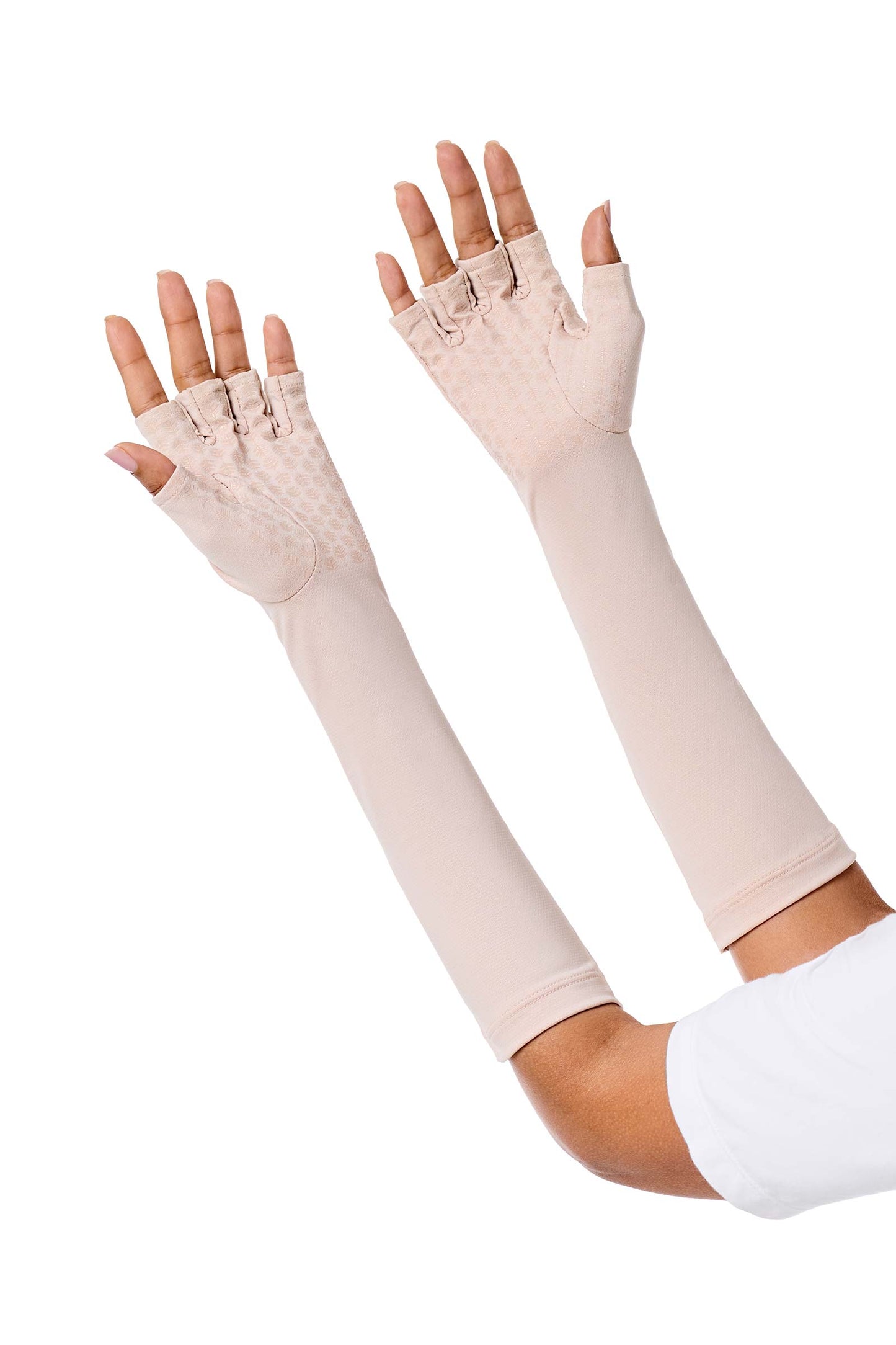 Unisex Bona UV Fingerless Mid-length Gloves | Beige