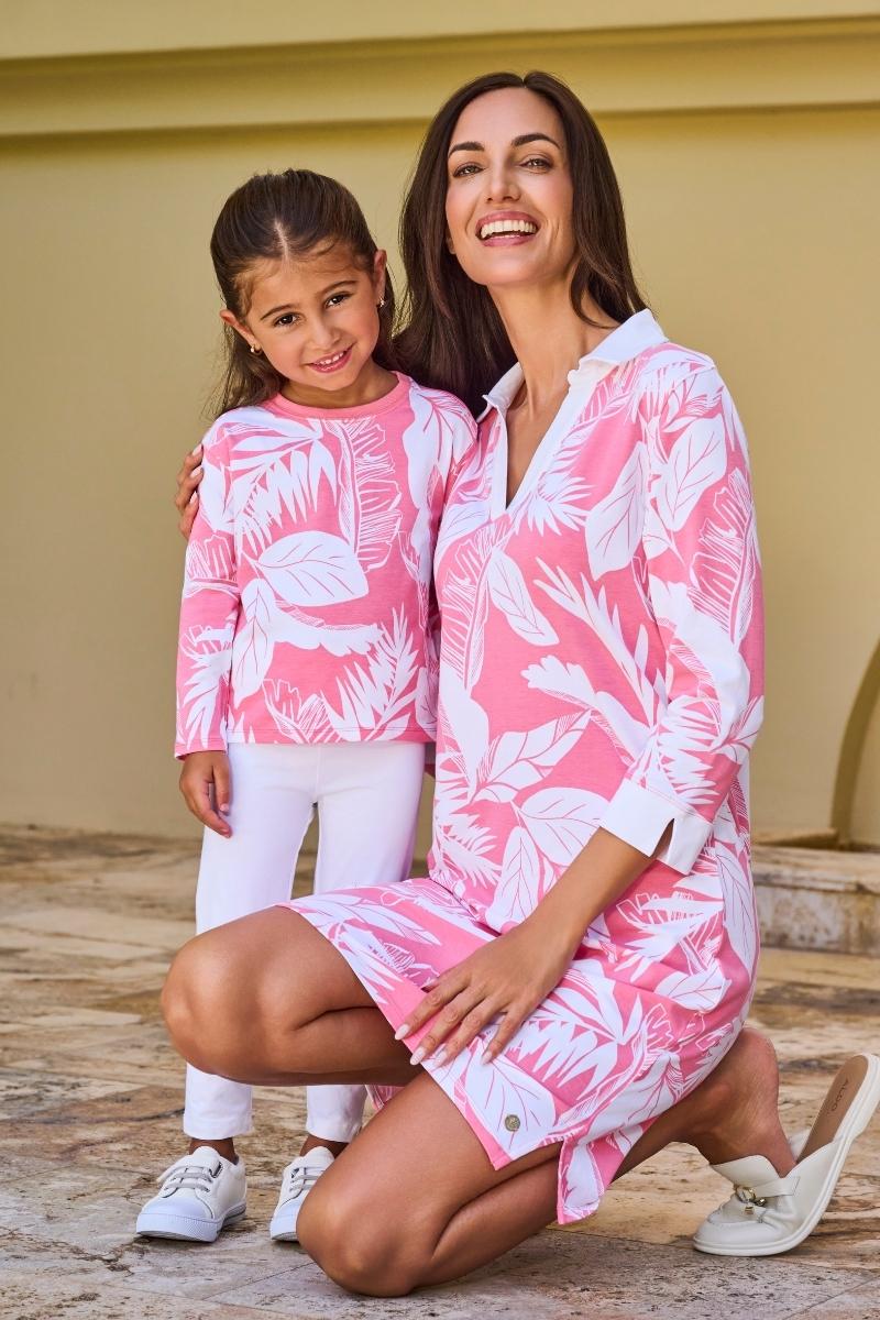 Women's Fontainebleau Tunic Dress | Flamingo Pink Palm Paradise