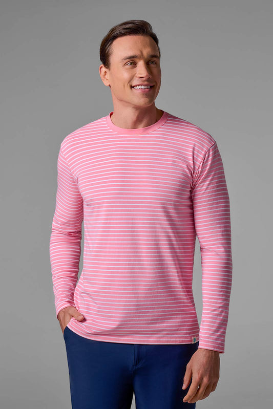 Men's Morada Everyday Long Sleeve T-Shirt | Flamingo Pink/White Stripe