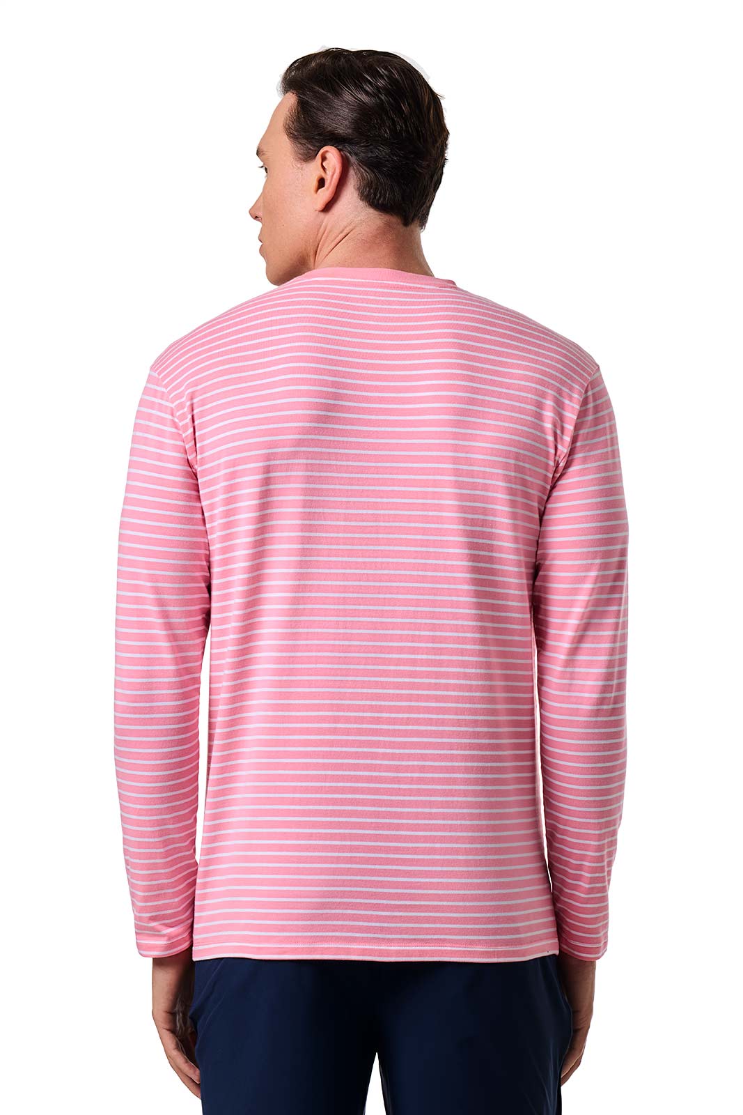 Men's Morada Everyday Long Sleeve T-Shirt | Flamingo Pink/White Stripe