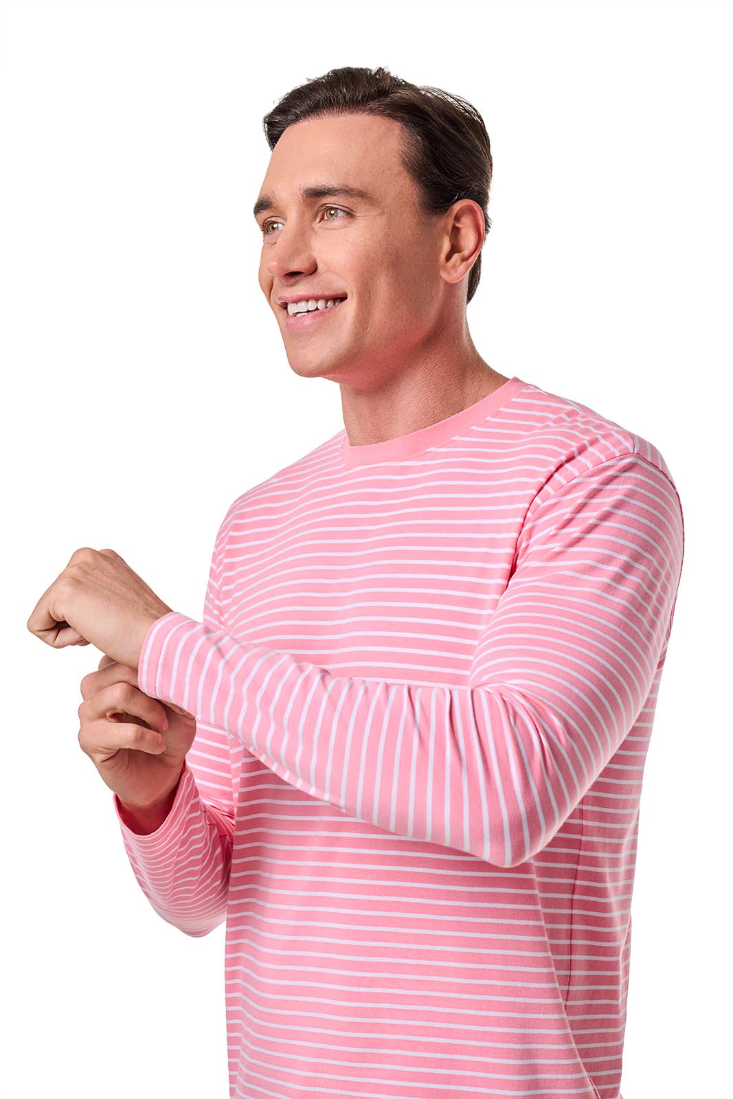 Men's Morada Everyday Long Sleeve T-Shirt | Flamingo Pink/White Stripe