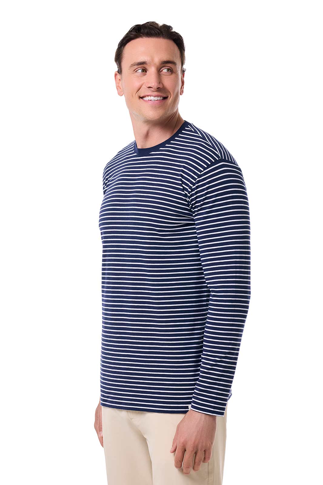 Men's Morada Everyday Long Sleeve T-Shirt | Navy/White Stripe