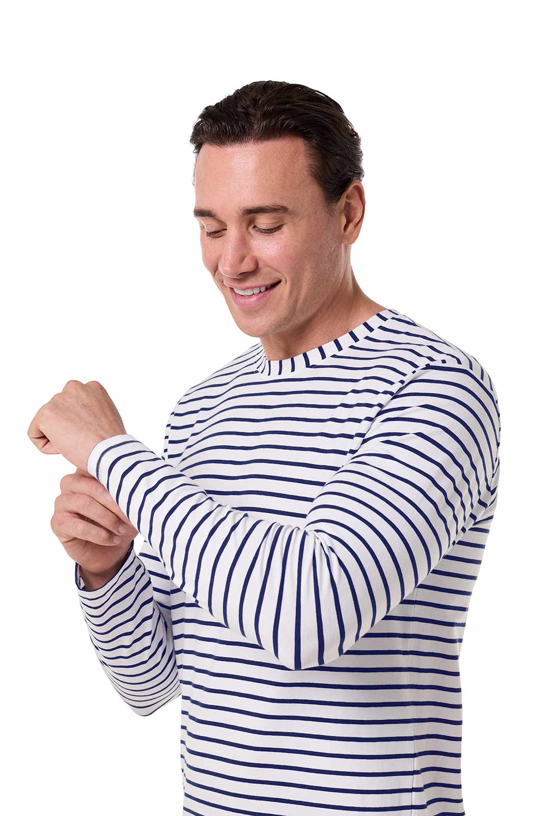 Men's Morada Everyday Long Sleeve T-Shirt | White/Navy Stripe