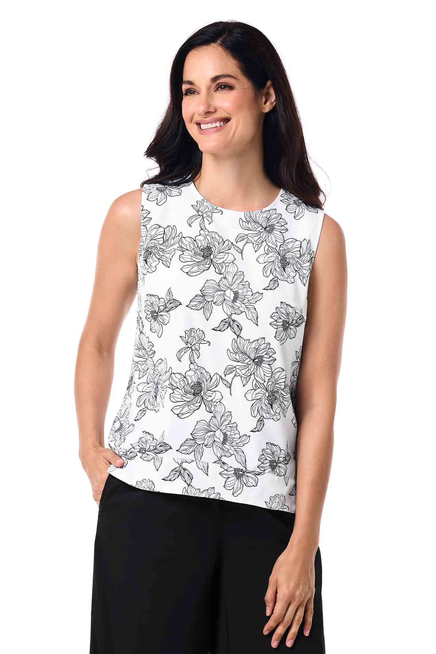 Women's St. Tropez Swing Tank Top | White/Black Perfect Peony