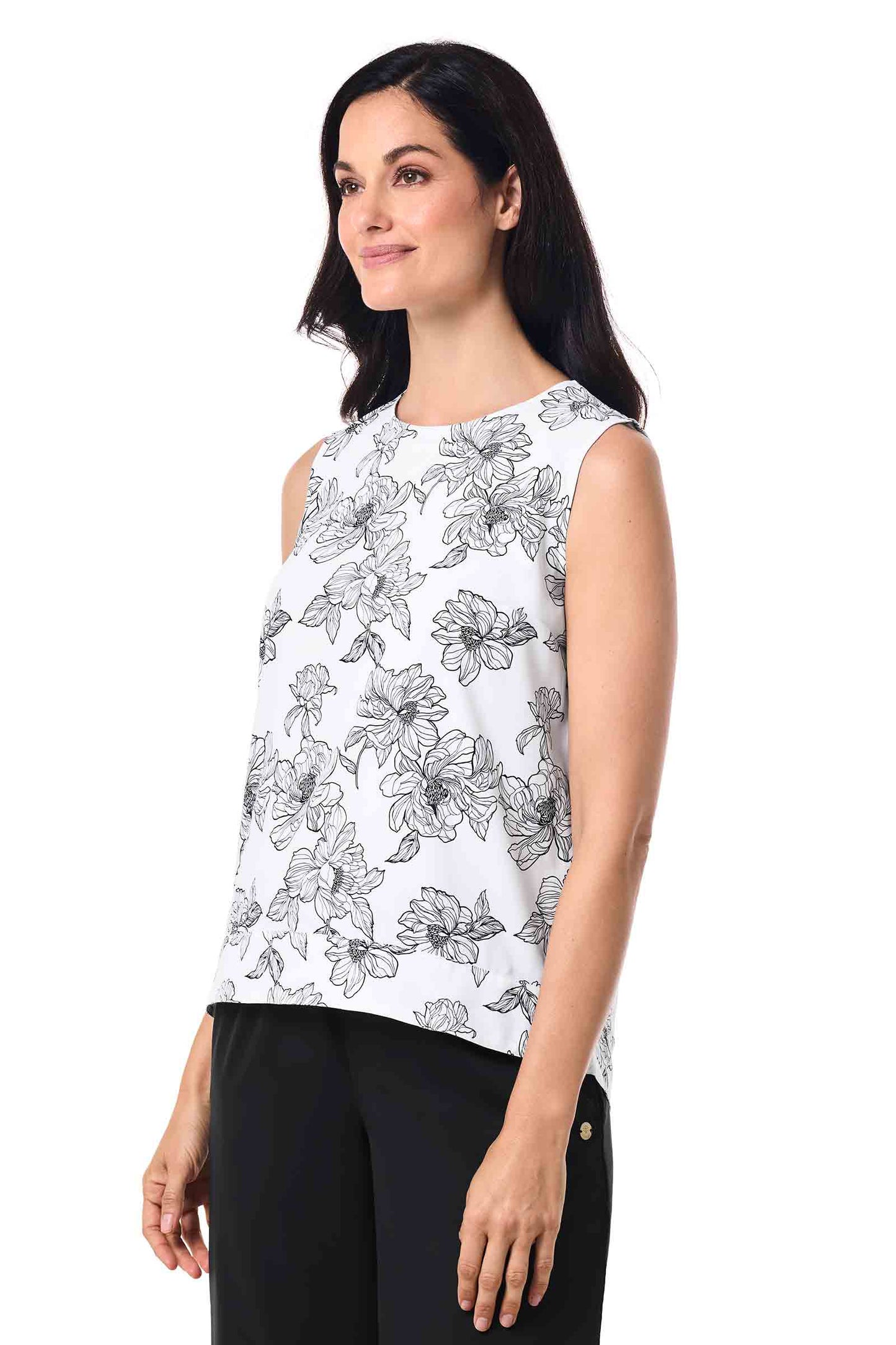 Women's St. Tropez Swing Tank Top | White/Black Perfect Peony