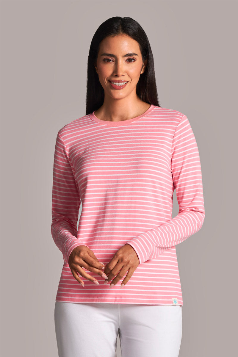 Women's Morada Everyday Long Sleeve T-Shirt | Flamingo Pink/White Stripe