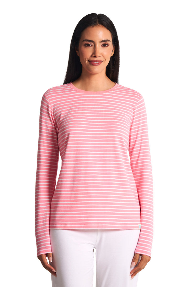 Women's Morada Everyday Long Sleeve T-Shirt | Flamingo Pink/White Stripe