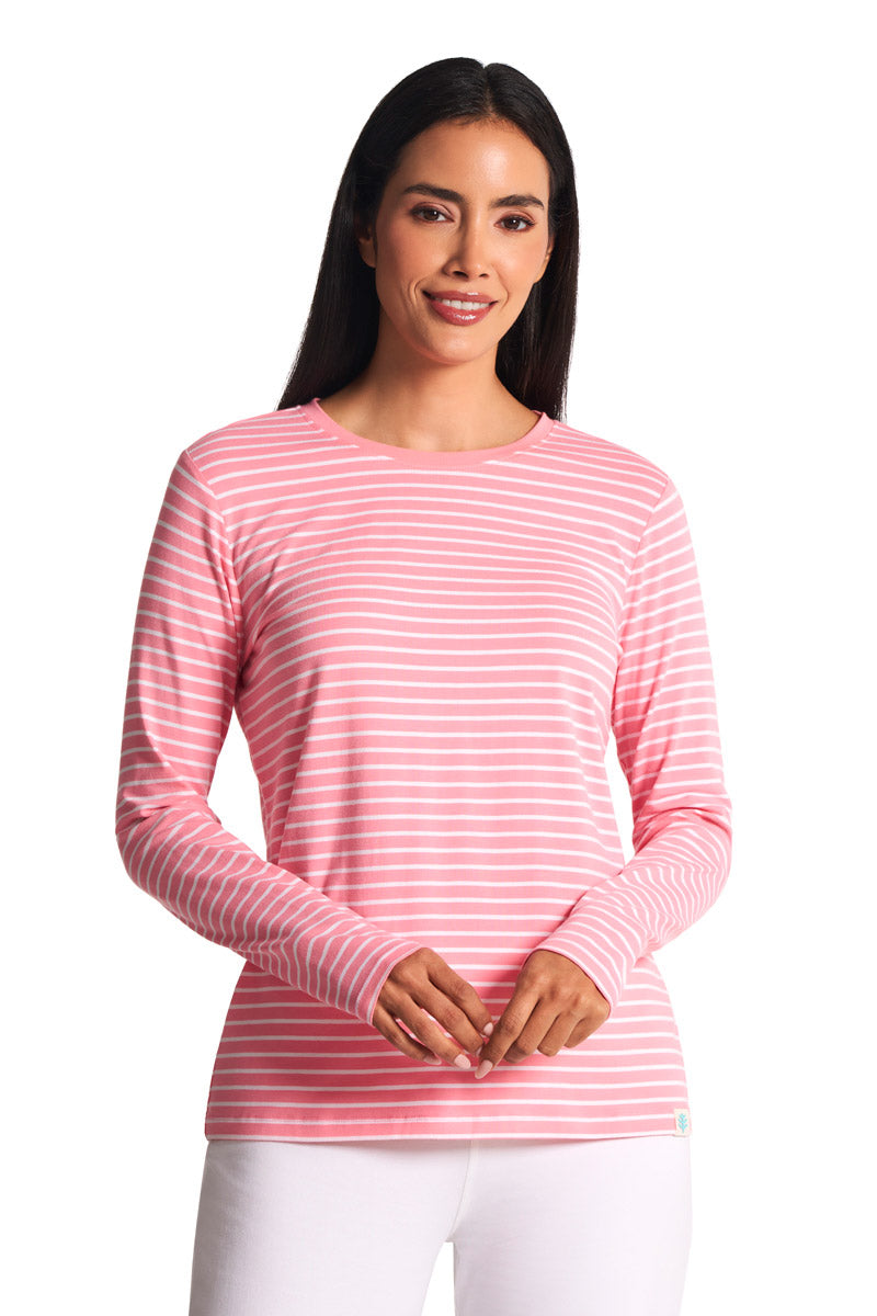 Women's Morada Everyday Long Sleeve T-Shirt | Flamingo Pink/White Stripe