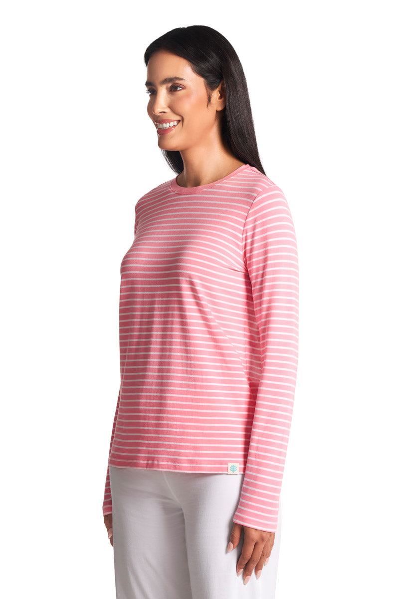 Women's Morada Everyday Long Sleeve T-Shirt | Flamingo Pink/White Stripe