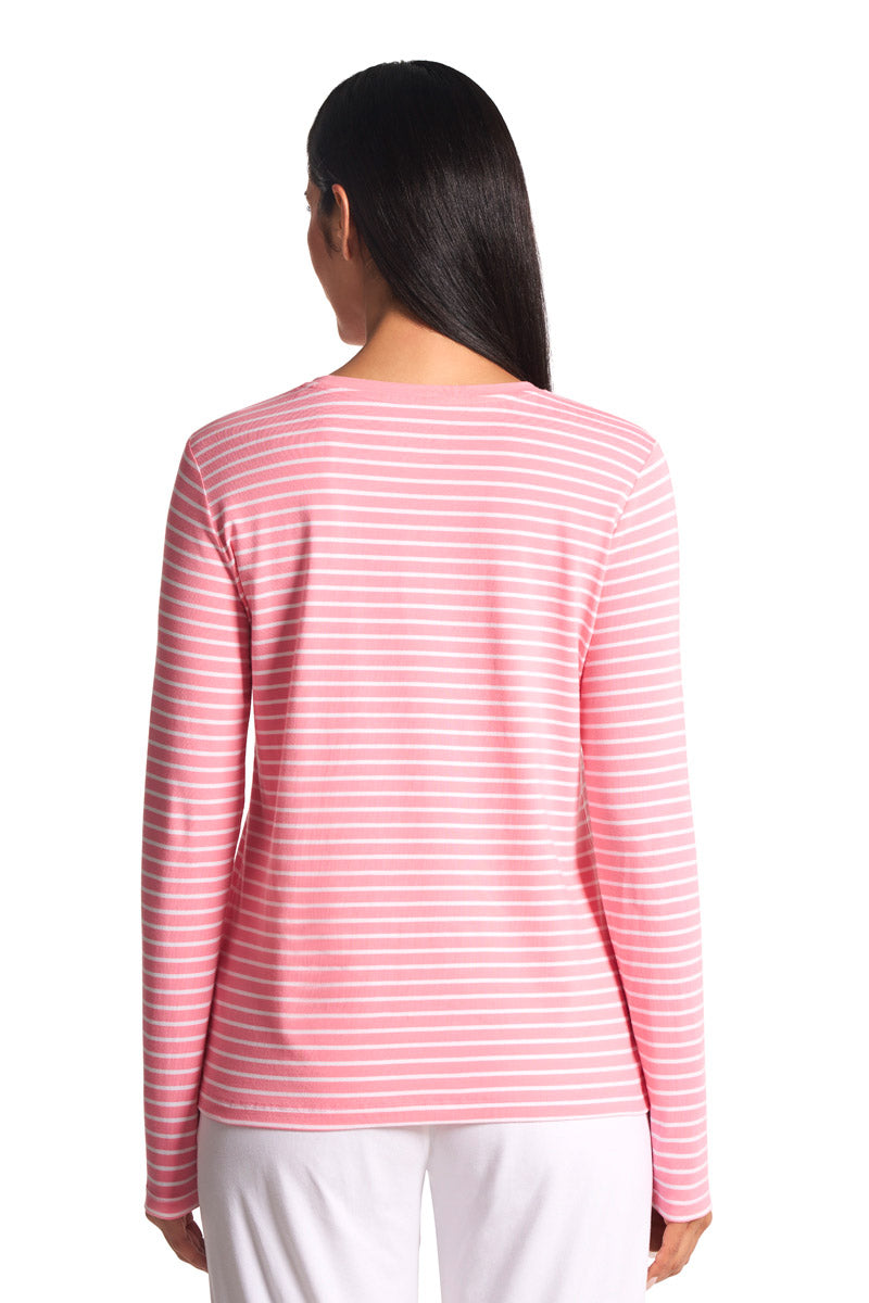 Women's Morada Everyday Long Sleeve T-Shirt | Flamingo Pink/White Stripe