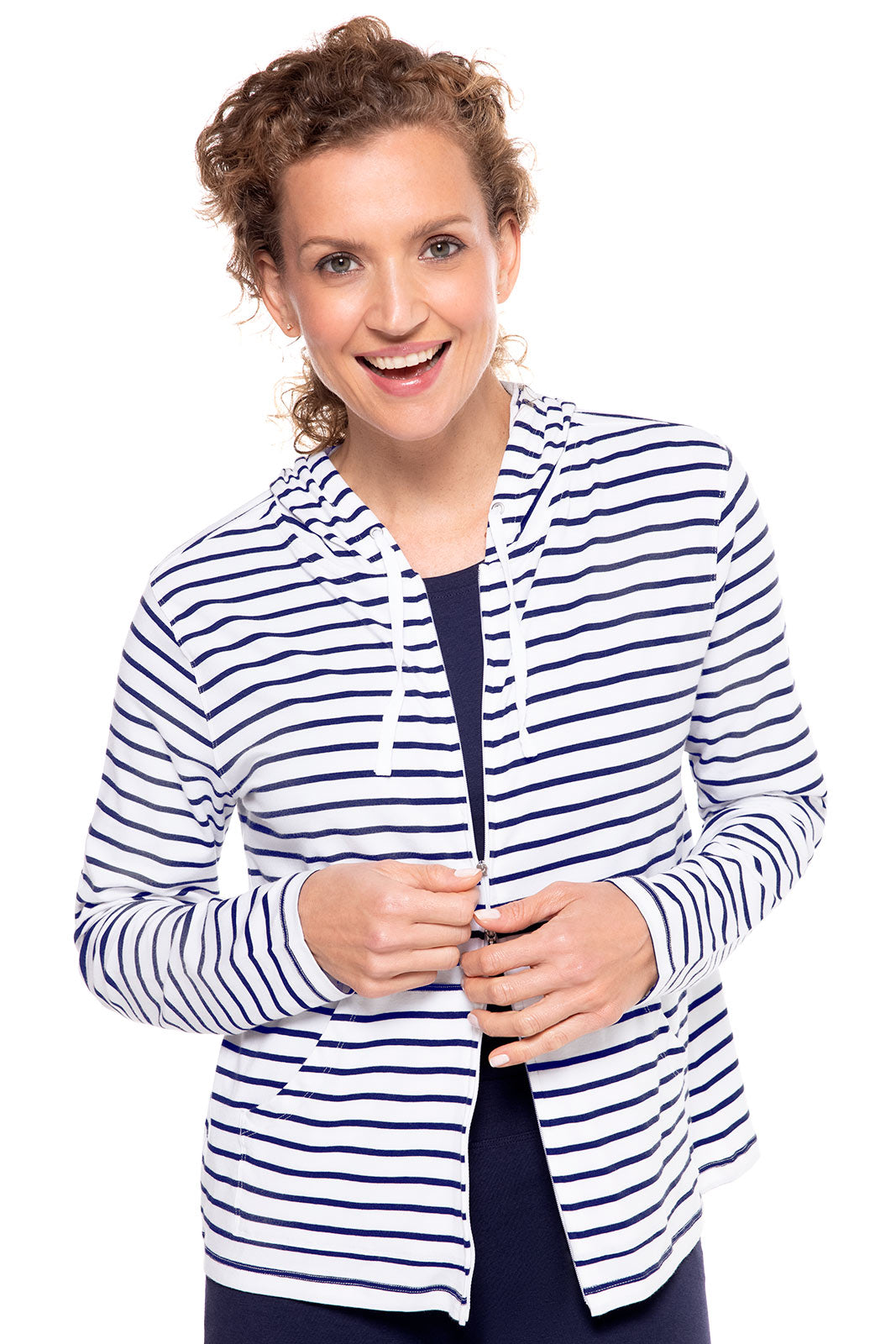 Women's Seaside Zip-Up Hoodie | White/Navy Stripe