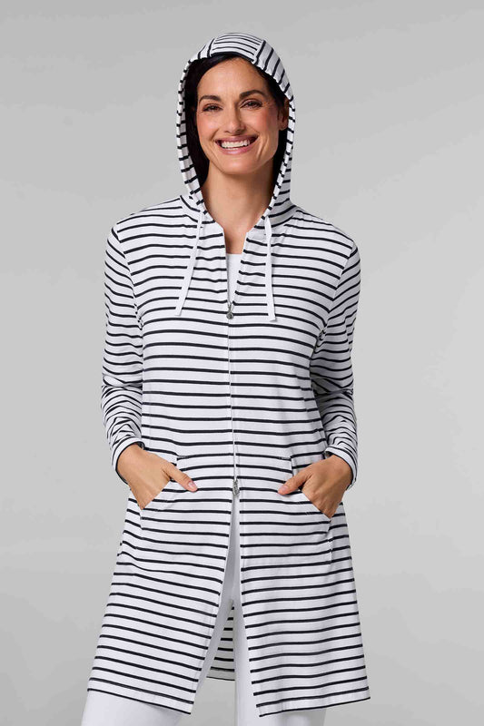 Women's Cabana Hoodie | White/Navy Stripe