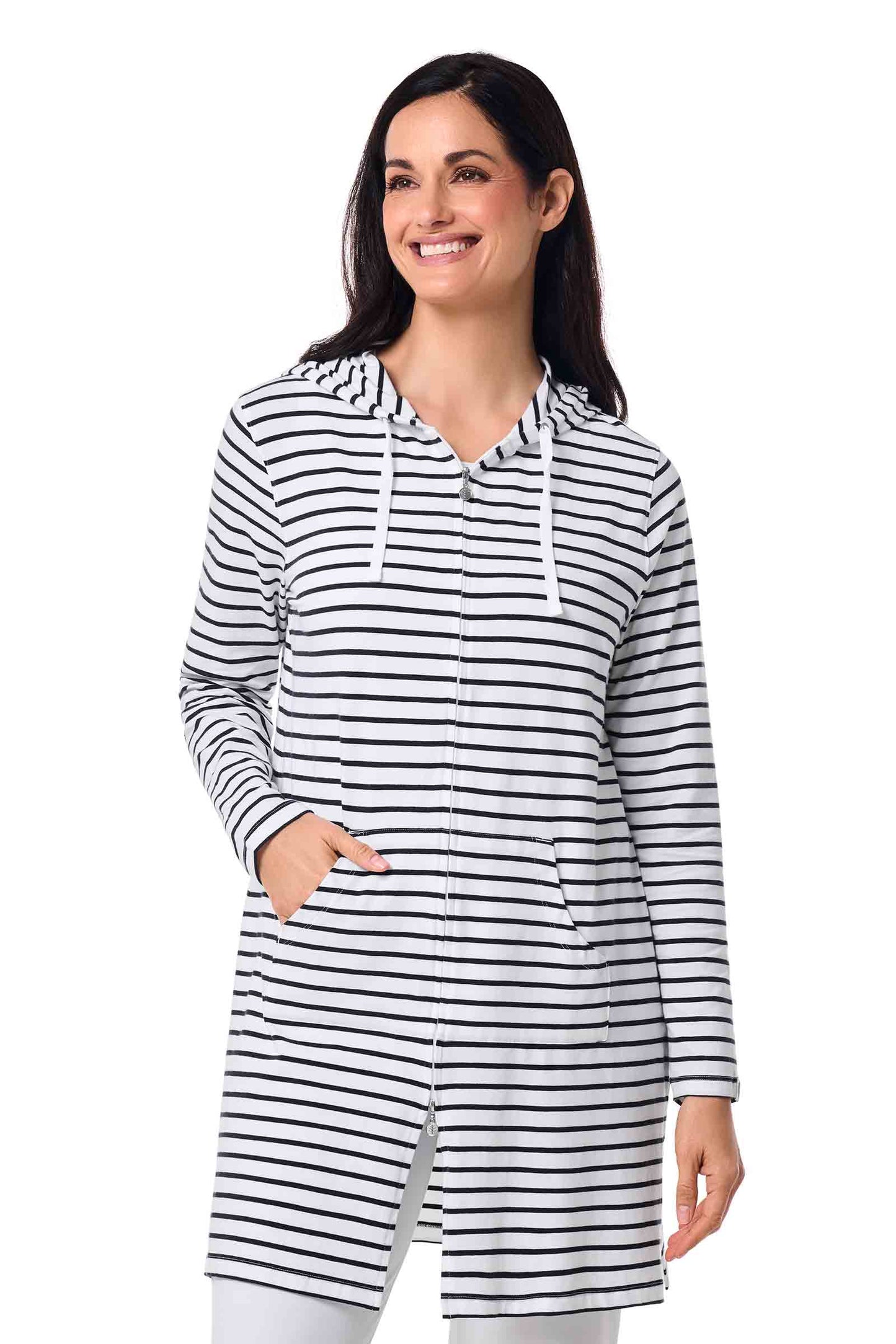Women's Cabana Hoodie | White/Navy Stripe