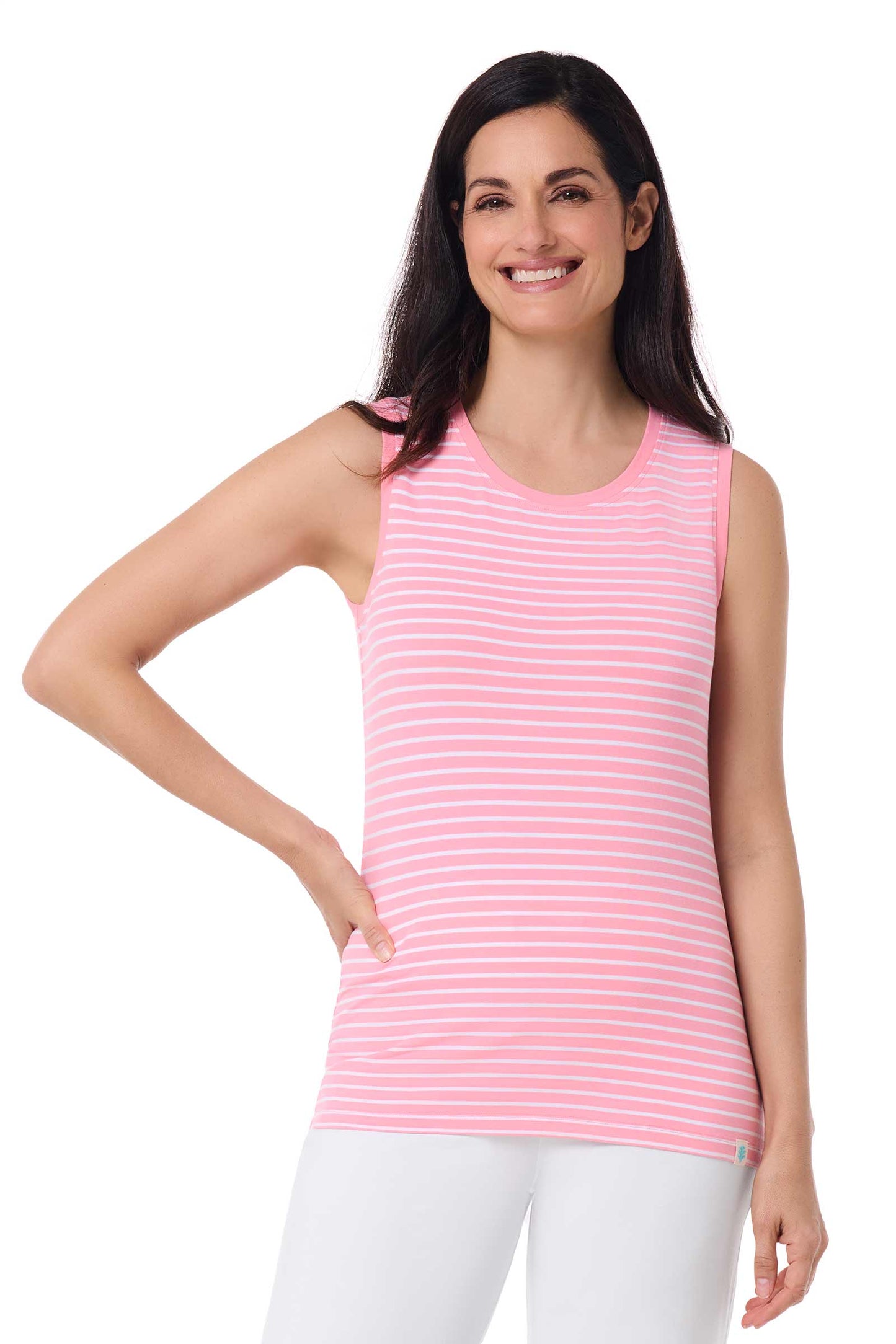 Women's Morada Everyday Basic Tank | Flamingo Pink/White Stripe