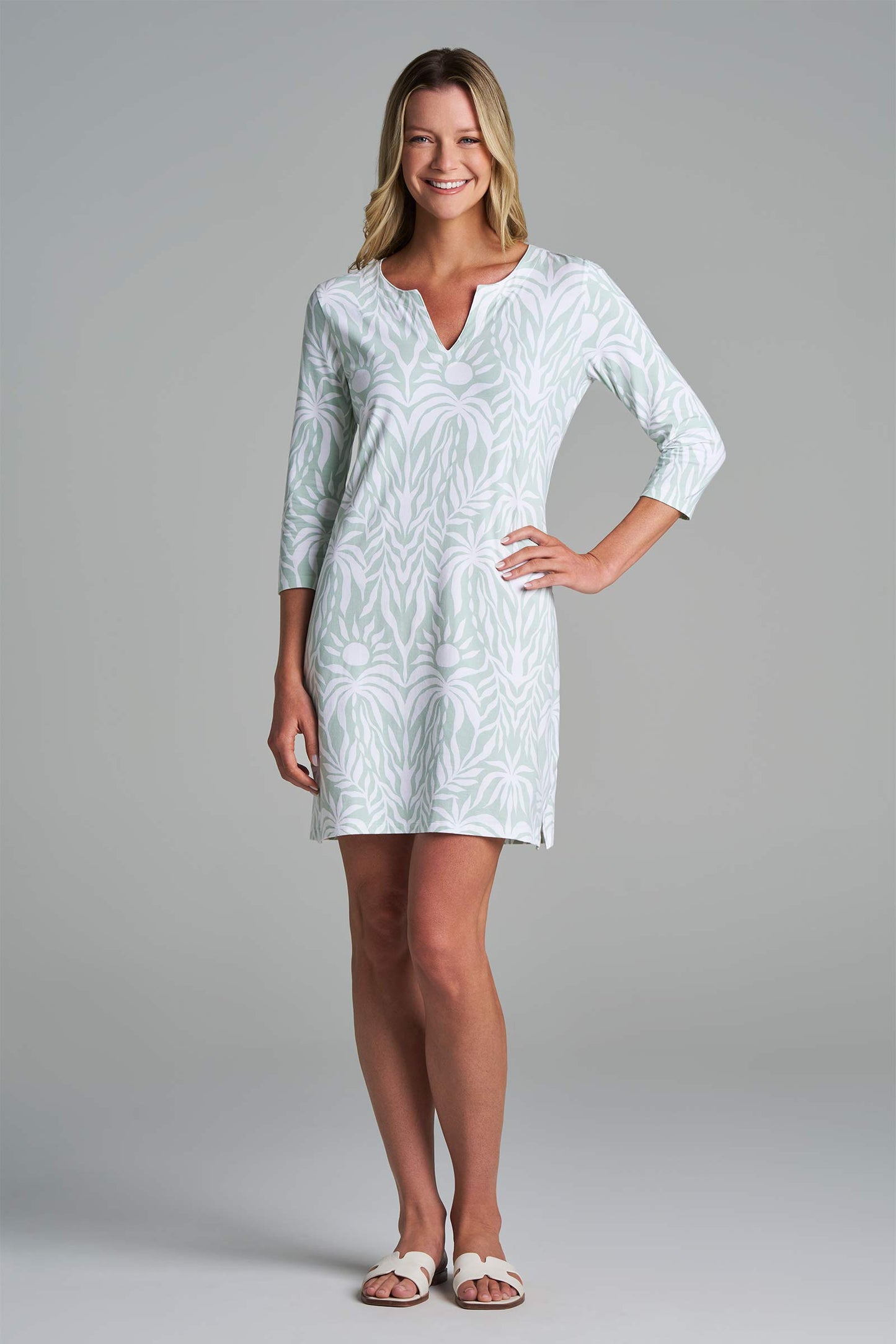 Women's Oceanside Tunic Dress | Misty Aqua American Palm