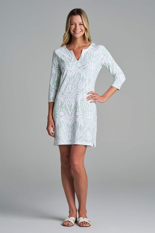Women's Oceanside Tunic Dress | Misty Aqua American Palm