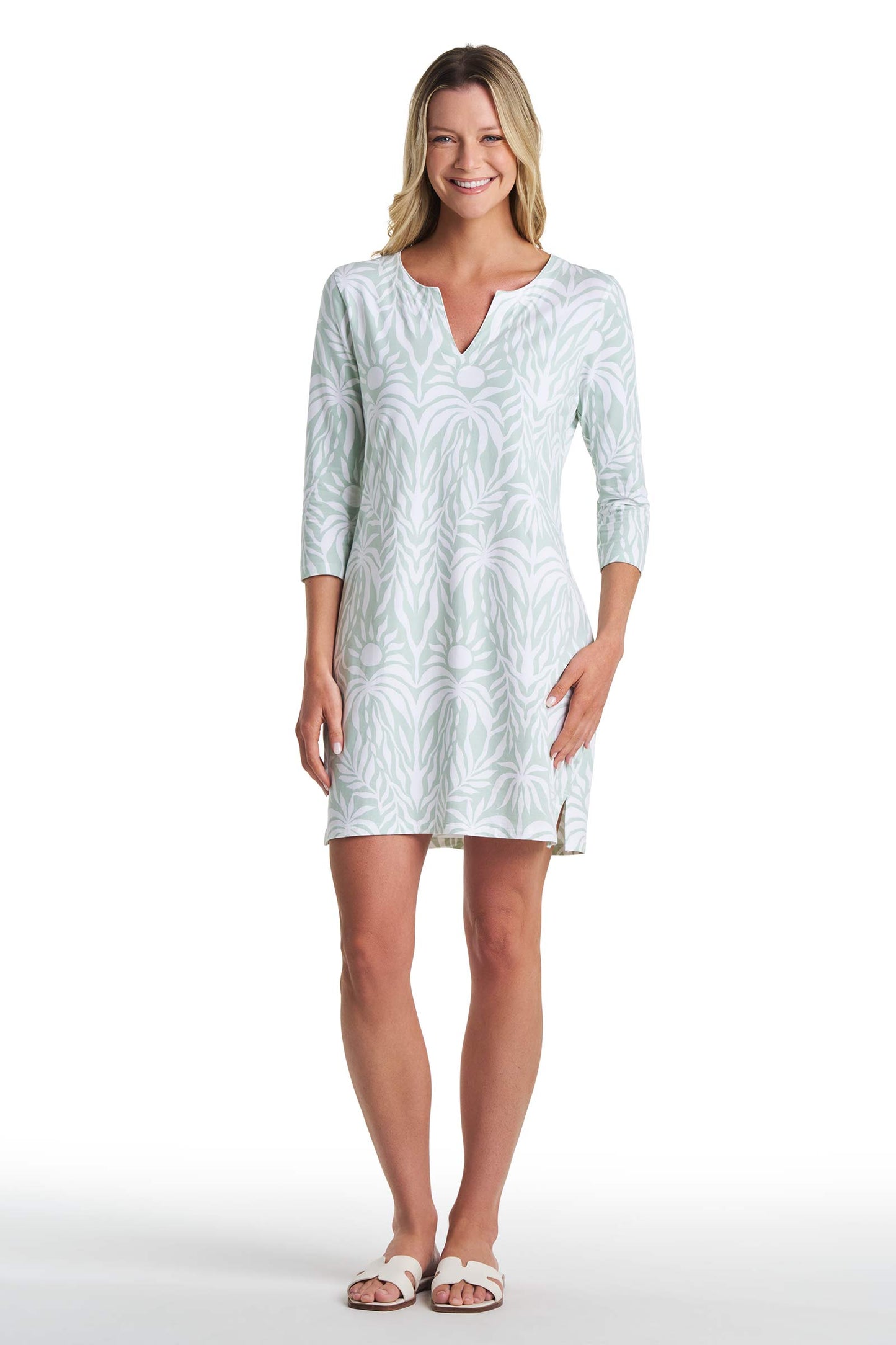 Women's Oceanside Tunic Dress | Misty Aqua American Palm
