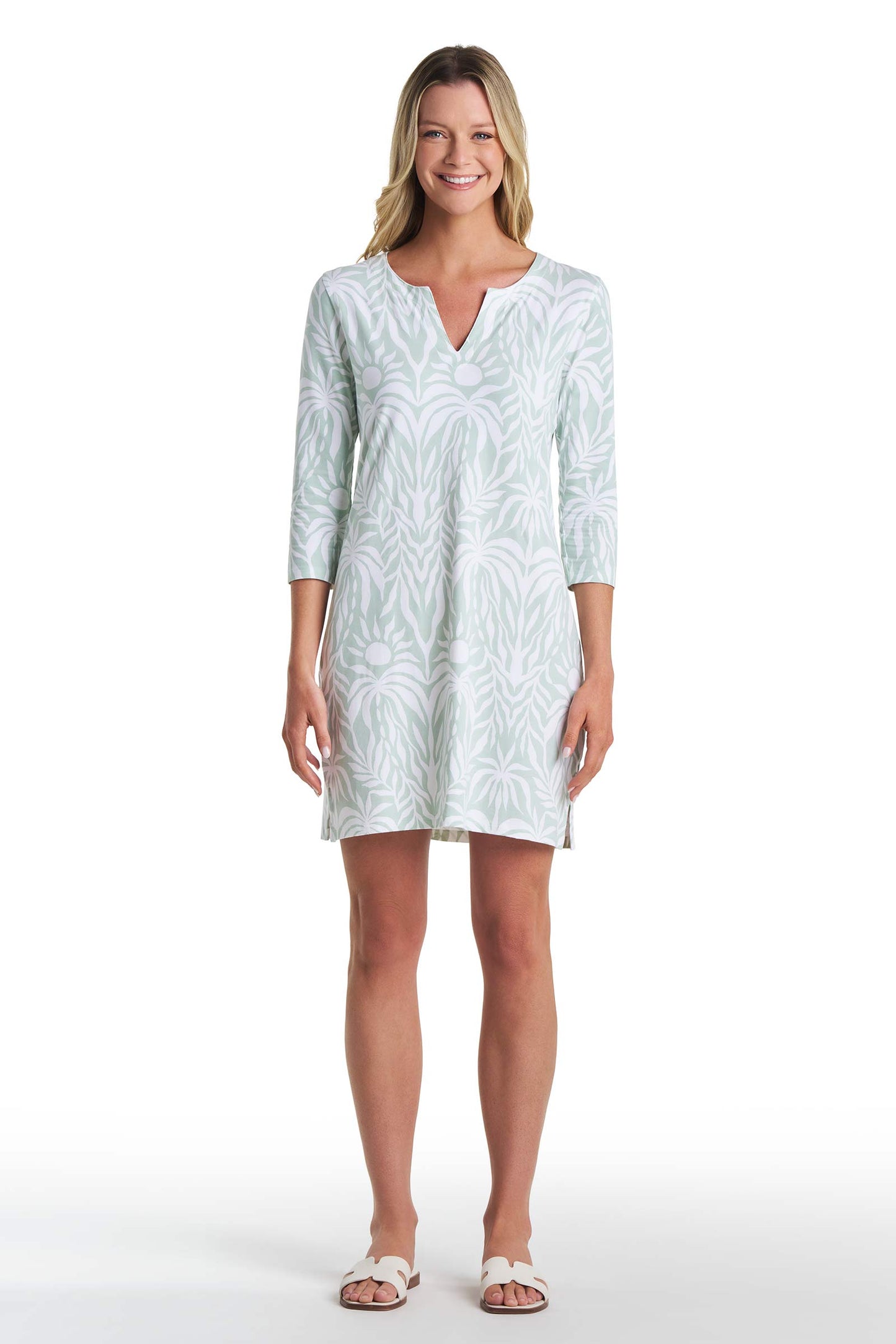 Women's Oceanside Tunic Dress | Misty Aqua American Palm