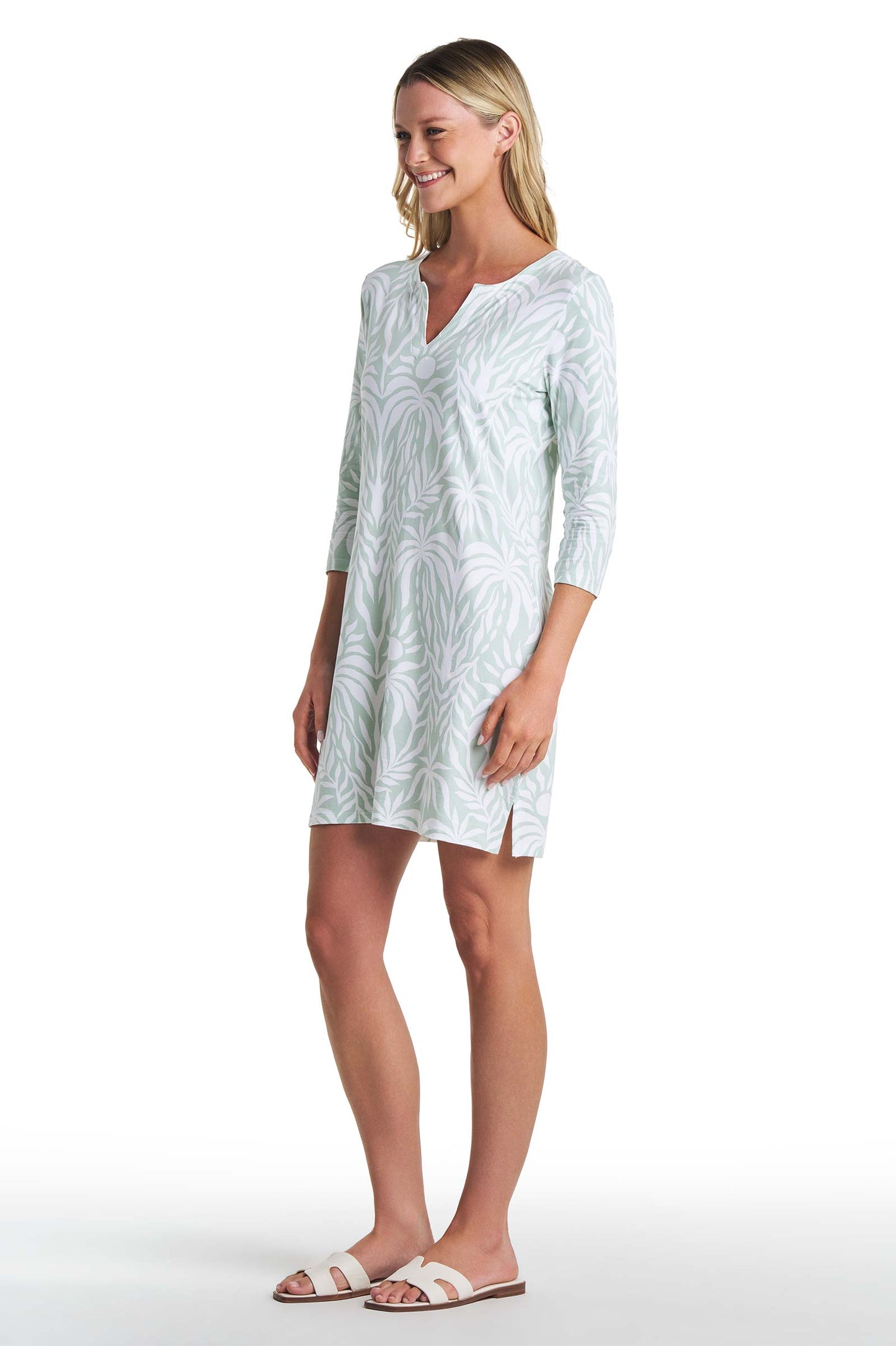 Women's Oceanside Tunic Dress | Misty Aqua American Palm