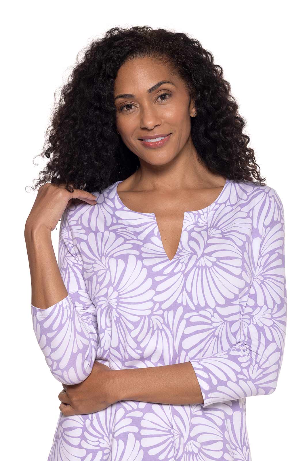 Women's Oceanside Tunic Dress with 3/4 Sleeve | Lavendula Sea Fan