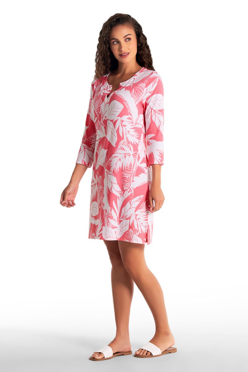 Women's Oceanside Tunic Dress | Flamingo Pink Palm Paradise