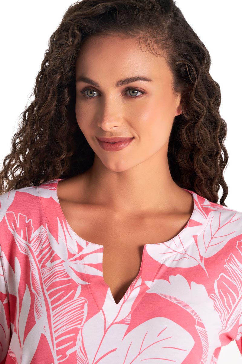 Women's Oceanside Tunic Dress | Flamingo Pink Palm Paradise