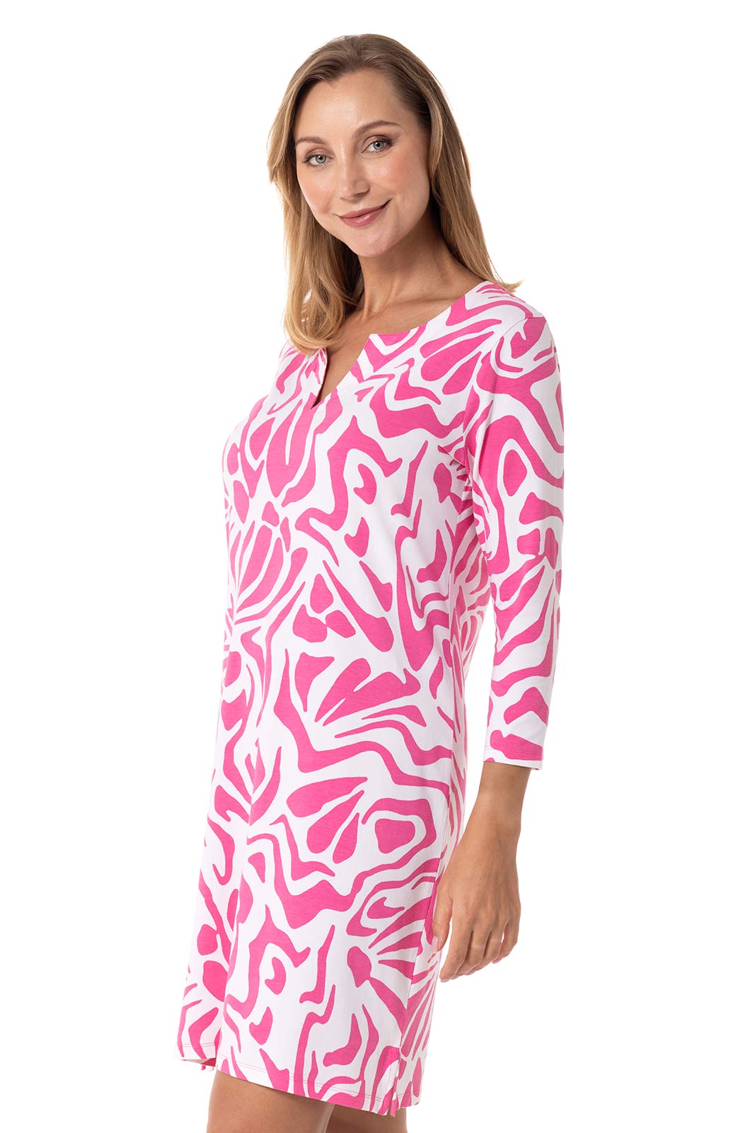 Women's Oceanside Tunic Dress | Tulip Pink Abstract Spring