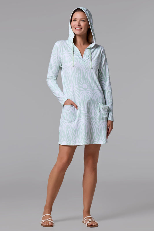 Women's Catalina Beach Cover-Up Dress | Misty Aqua American Palm